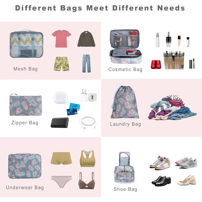 Набір органайзерів для валізи BAGAIL (8 шт.) - Кубики для пакування, набір для подорожей, колір: фламінго