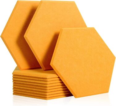 Набір акустичних панелей Rdutuok (12 шт), гексагональні звукопоглинаючі плити 30x26x1 см для студії, офісу та декору стін, помаранчево-жовті