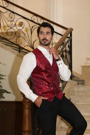 Жаккардова жилетка для чоловіків Allthemen: елегантна ансамблева жилетка для весілля та свят, червона (L)