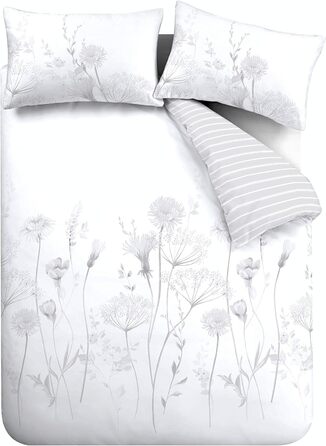 Набір постільної білизни Catherine Lansfield Meadowsweet Floral, 135x200 см, ковдра та наволочка 80x80 см, білий/сірий, німецький розмір Small Single