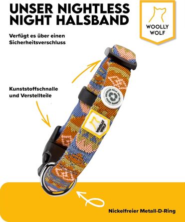 Нашийник для собак маленьких порід Woolly Wolf Nightless Night, XS - регульований, з переробленого поліестеру