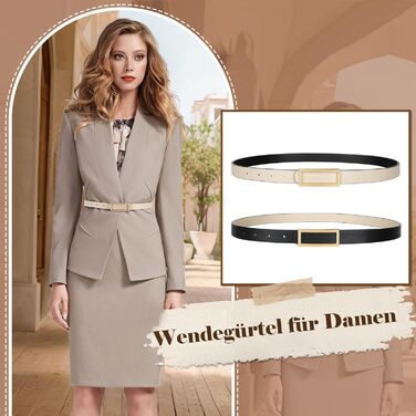 Жіночий ремінь VONMELLI вузький двосторонній шкіряний, чорний/бежевий, 120 см (талія 93-103 см) для суконь, джинсів, штанів із золотою пряжкою