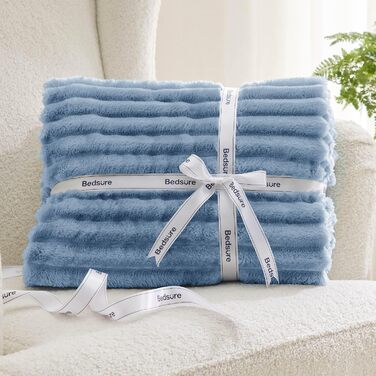 BEDSURE Плед-декор для дому - вовняний та флісовий плед, ковдра на диван, м'який теплий плед з крупної в'язки для вітальні, плед, покривало (220 x 240 см, небесно-блакитний)