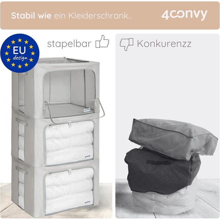 Folding Storage Box with Zipper, Metal Frame - [2024 IMPROVED MATERIAL] Duvet Storage Bag - Sturdy Clothing Storage Box (Gray, 3x100L)