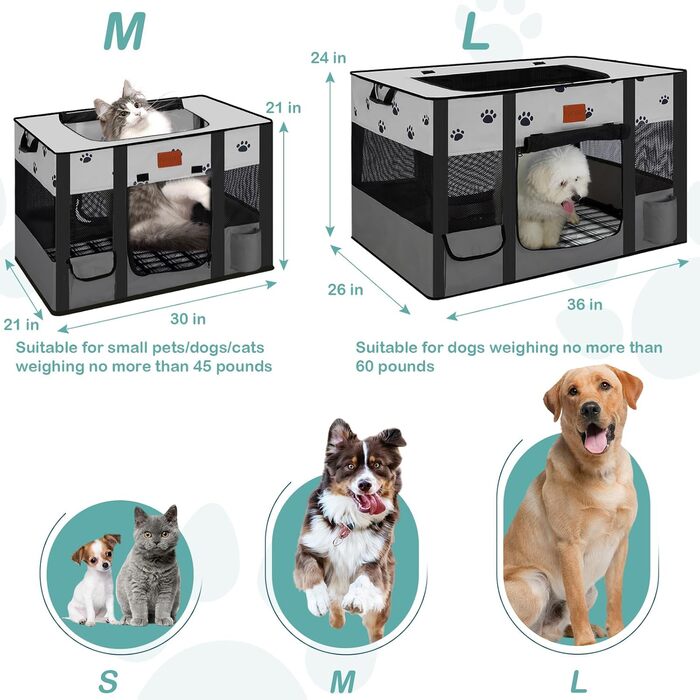 Переносний вольєр для собак та котів, переносна клітка-вітрина для тварин, сірий, Medium (76x53x53 см)