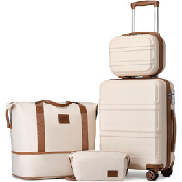 Набір валіз KONO 4 в 1: велика валіза, ручна поклажа 55 см, косметичка та сумка для подорожей (кремово-білий)