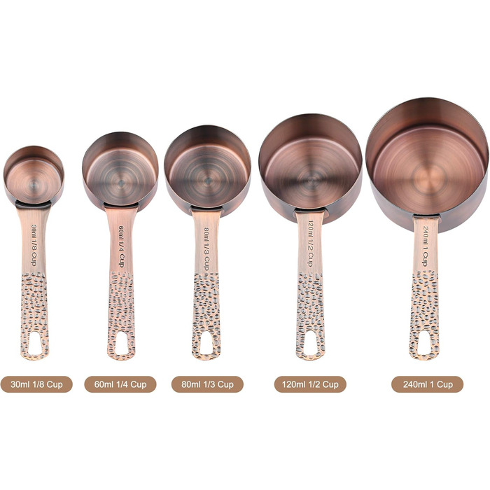 Zoyizi Measuring Cup and Spoon Set, 12-Piece, Copper Measuring Cups and Spoons for Kitchen and Baking, Dry and Liquid Metal Measuring Cups, Cute Metric 5 Measuring Cups, 6 Spoons, and 1 Leveler
