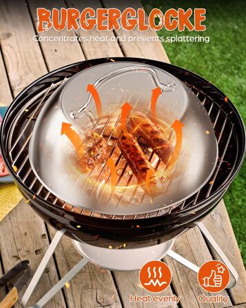 Набір для приготування бургерів Warmodern 3-TLG з нержавіючої сталі: прес 14 см, дзвоник, лопатка | Професійний аксесуар для гриля