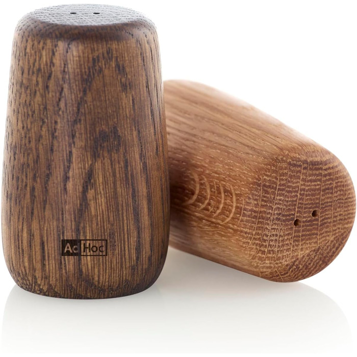 AdHoc GS30 Set of Pepper and Salt Shakers Yoko | Natural Oak Wood, Lightly and Darkly Oiled | Double Holes and Large Opening for Filling