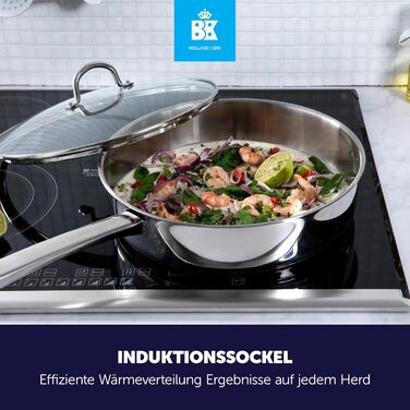 Сковорода BK Bright з нержавіючої сталі з охолоджувальною ручкою, професійне приготування їжі, 18/10 нержавіюча сталь, індукційна плита, термостійка до 230°C, безпечна для запікання, придатна для миття в посудомийній машині, срібна, 28 см