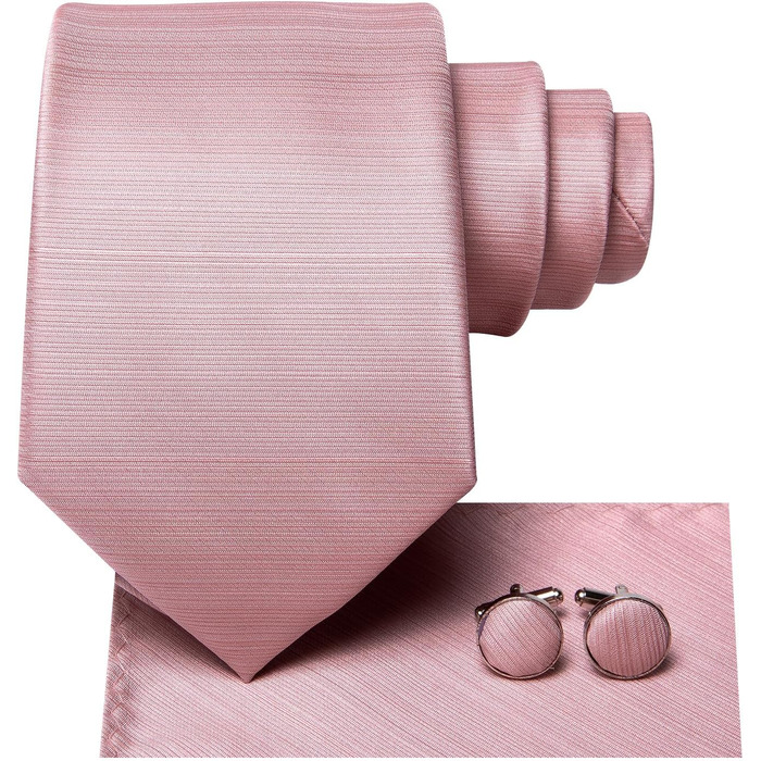 Комплект краватки Hi-Tie з шовку з нагрудною хусткою та запонками, рожевий, для весілля та ділових заходів