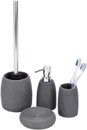 Набір для туалету WENKO Goa: тримач щітки з важкого полірезину та щітка з змінним насадком, сірий, 11,8 x 38,5 см