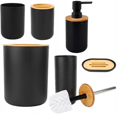 Елегантний набір для ванної кімнати 6в1: дозатор для мила та тримач для паперу, чорний