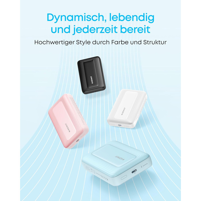 Anker Zolo Powerbank магнітна, 10000mAh, 30W, бездротова зарядка, для iPhone 17/16/15, AirPods та інших пристроїв (Блакитний)