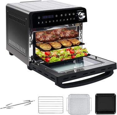 Аерофритюрниця 14 л Emphsism, міні-піч Airfryer XXL 1800 Вт, 11 програм, LED-екран, 4 аксесуари (шампур, решітка тощо), з рецептурником