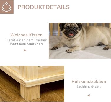 Клітка для собак Pawhut, дерев'яна, для середніх собак, з подушкою, 82.5 x 57 x 72 см