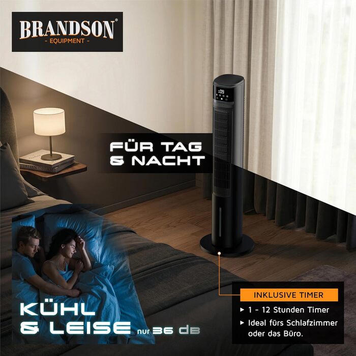 Вентилятор з водяним охолодженням Brandson ECO Design – тихий DC мотор, 9 швидкостей, таймер, іонізація, пульт керування (чорний)