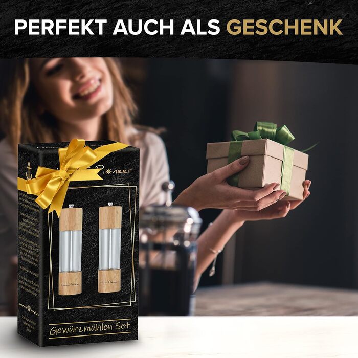 Набір для мелення спецій: солянка та перечниця з акації з регулюванням помелу - якісні млини з керамічним механізмом