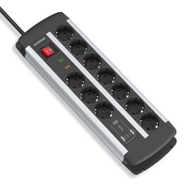 Мережевий фільтр на 10 розеток з USB-C PD 20W, захистом від перенапруги, вимикачем та можливістю настінного монтажу, кабель 1.5м, 16А, сертифікація TÜV/GS