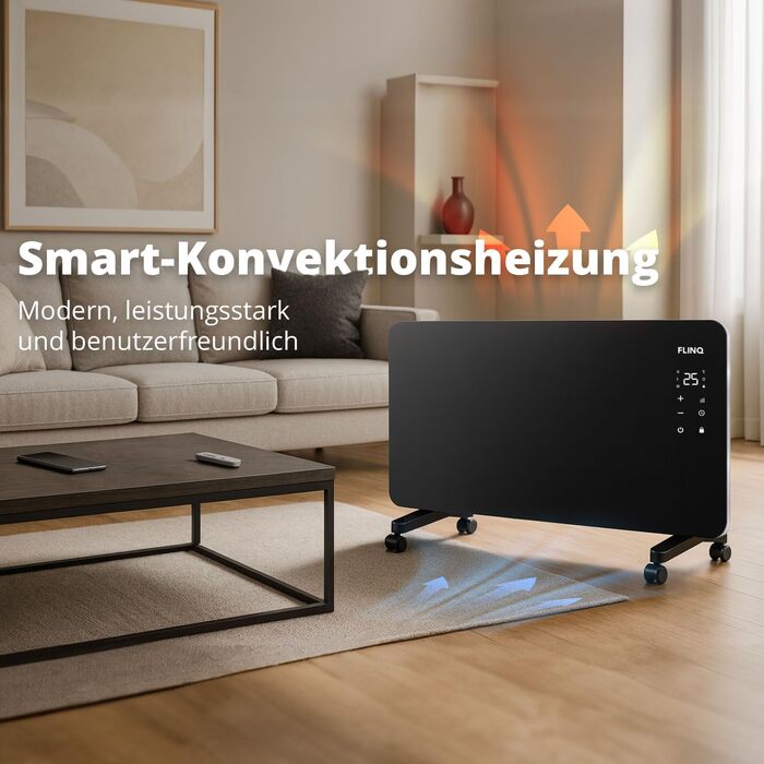 Розумний конвектор FlinQ Smart 2000W, електричний обігрівач (96 x 46 x 13 см), чорний
