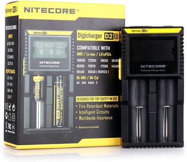 NiteCore D2 EU - Інтелектуальний зарядний пристрій для акумуляторів з LCD дисплеєм (18650, 18350, 26650, AAA, AA, CR123A)