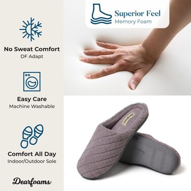 Dearfoams Leslie: жіночі тапочки-клоги з меморі-піною, широка модель (42/44 EU), колір Frosted Plum Terry