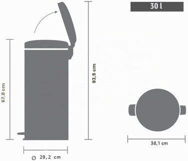 Сміттєвий відер Brabantia з внутрішнім пластиковим контейнером, сталь, колір Mineral Concrete Grey, 34x30x68см