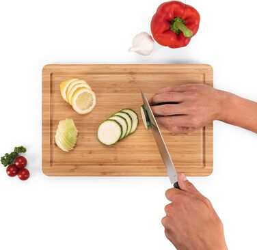 Blumtal Cutting Board Wood made from 100% Bamboo L - 2cm thick wooden board antibacterial - solid cutting board with juice groove - wooden cutting board 38x25x2cm - Alternative to plastic cutting board