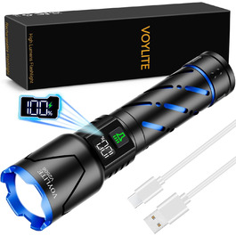 Ліхтар LED акумуляторний 500000 люмен, надпотужний ліхтар з акумулятором 5000 mAh та LCD-індикатором заряду, 3 режими освітлення, з функцією зуму, для кемпінгу та відпочинку на природі (чорний)