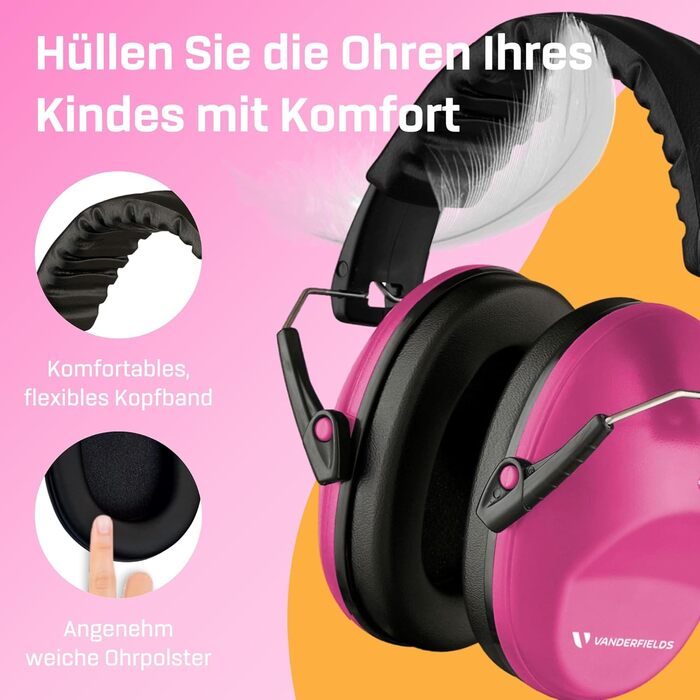 Навушники захисні Vanderfields Premium для дітей 3-12 років - рожевий, шумопоглинання 33.2 dB