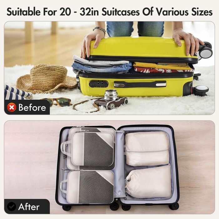 Набір органайзерів для валізи 10 шт. Packing Cubes з компресією, бежевий - органайзери для подорожей, сумки для одягу