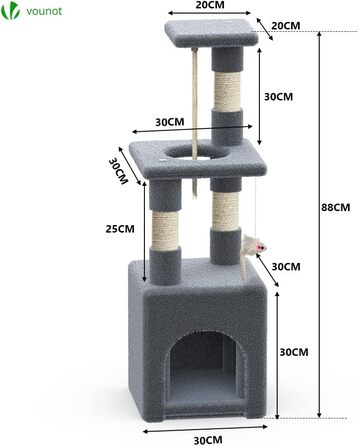 Кігтеточка Vounot Kein для котів, стабільна з платформою, висота 88 см (сірий, L)