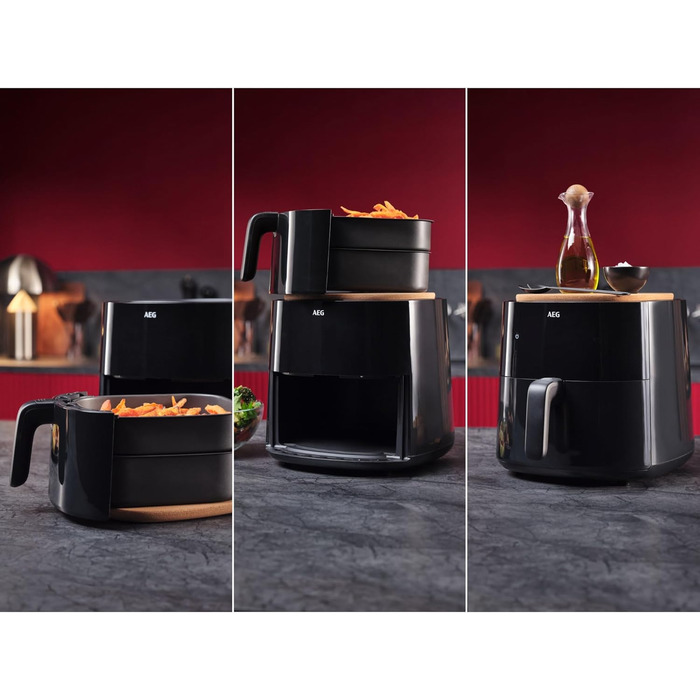 AEG AAF7B Hot Air Fryer / IF Design Award 2024 / Little to no oil / 8 programs / programmable / preheat function / 6.8l / dishwasher-safe / heat protection / flip reminder / black, 6.8l capacity, Series 7000