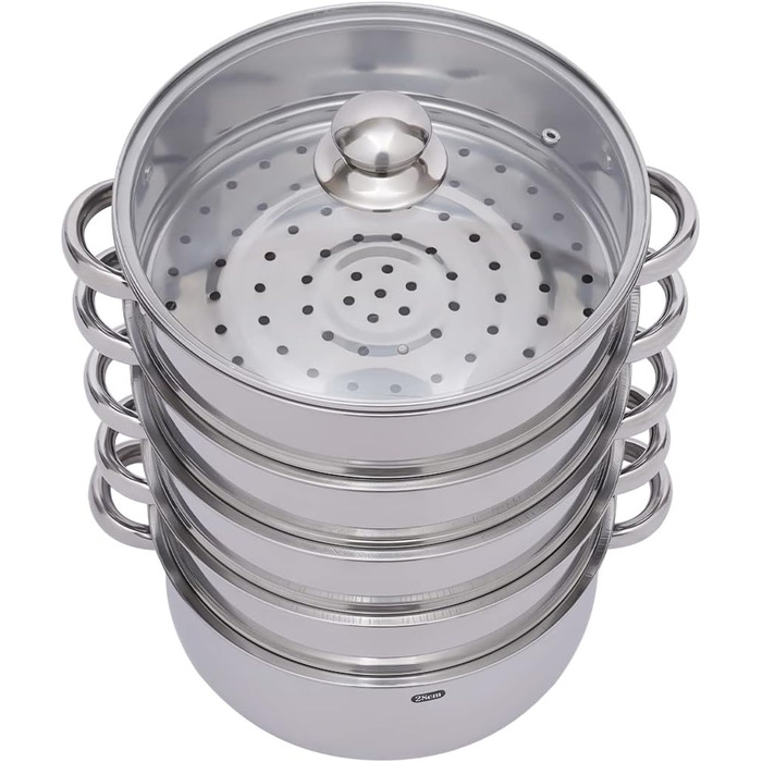 Паровар багаторівневий 5-ти ярусний, пароварка індукційна з нержавіючої сталі, парові грати, пароварка, каструля-пароварка з кришкою з термостійкого скла, діаметр 30 см