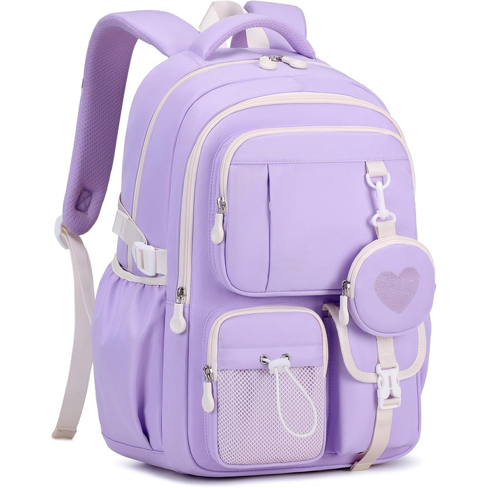 Шкільний рюкзак для дівчаток 1-5 класів з милим гаманцем, стильний рюкзак у школу для дітей та підлітків, ідеальний для школи та подорожей (фіолетовий)