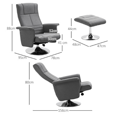 HOMCOM Electric Recliner TV Chair with Footrest, Reclining Function, Vibration Massage, Remote Control, Linen-Look Dark Grey
