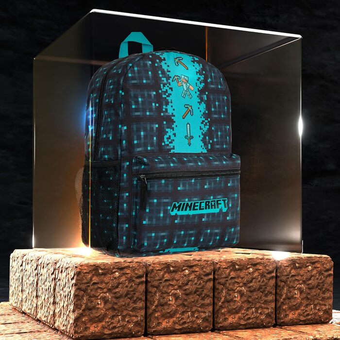 Рюкзак Minecraft для дітей, шкільний ранець з сітчастою кишенею та м'якими лямками - подарунок для хлопчиків, блакитний