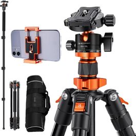 Штатив K&F Concept 200CM (78 дюймів) для камери: міцний трипод з кульковою головкою 360°, функцією однонога та 1/4'' гвинтовим з'єднанням. Підходить для DSLR-камер (до 158 см, 10 кг, алюміній, з двосторонньою пластиною).