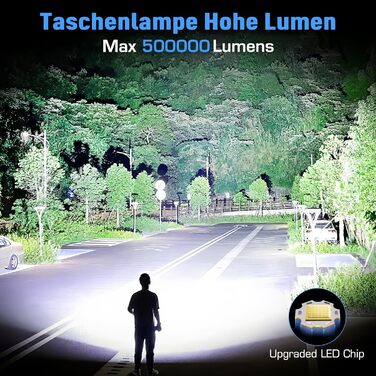LED ліхтарик Sidark, 500000 люмен, водонепроникний IPX7, 9 режимів, Zoom, бічне світло, для кемпінгу та надзвичайних ситуацій