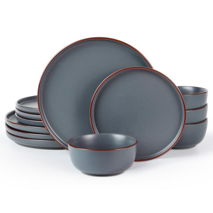 Набір посуду Mercury, 12 предметів: тарілки, супові миски, десертні тарілки, для 4 осіб, з каменю, мікрохвильова піч та посудомийна машина, сірий колір