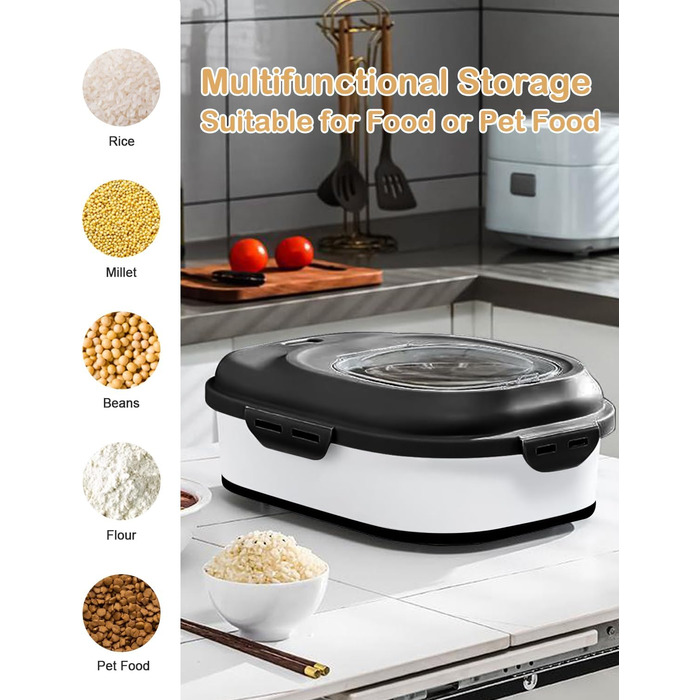 Контейнер для зберігання рису, складний, з колесами, герметичний, з мірним стаканчиком та лопаткою, для рису, кормів, борошна, темно-зелений/9-13,6 кг (чорний/9-22,7 кг)