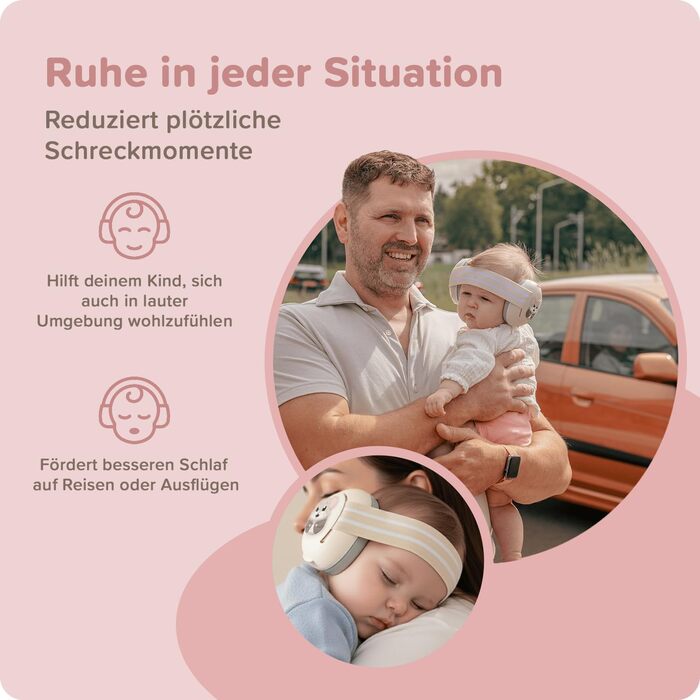 Навушники для захисту від шуму для дітей 3-48 місяців - Захист слуху для немовлят 25dB - М'які навушники для дітей з еластичною та регульованою стрічкою (Рожеві)