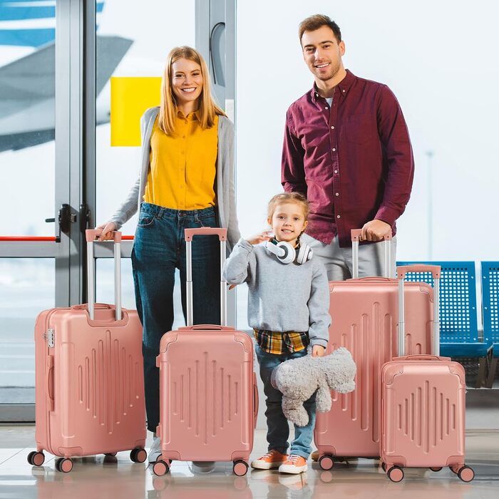 Набір валіз LALAHO 4 шт., дорожній набір, валізи з ABS пластику, набір для багажу з телескопічною ручкою, ручна поклажа (Рожеве золото, набір валіз 4 шт. (Ромби))