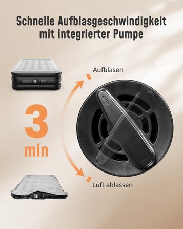 Надувне ліжко Airefina для 1 особи з вбудованим насосом, 99x190x46 см. Гостьове ліжко, компактне, з сумкою для перенесення, до 295 кг