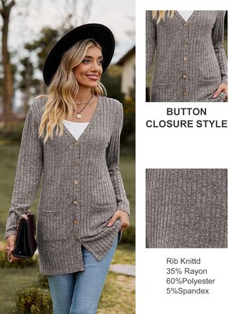 Кардиган жіночий з довгим рукавом Famulily, відкритий ззаду, V-подібний виріз, легкий, з кишенями (L, Кофе)