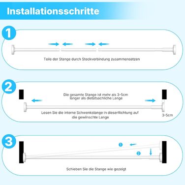 Штанга для карнизів без свердління 100-230 см, біла, Ø25 мм, телескопічна, для душу, вікна та балкону
