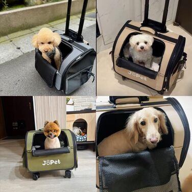 Сумка-переноска для тварин на колесах, рюкзак для собак та котів, маленька переноска для собак, переноска для котів, знімні колеса, сумка для подорожей, візок для тварин, м'яка переноска на колесах (Latte White)