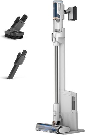 Пылесос Shark Clean & Empty с базой для автоматической выгрузки мусора, до 40 минут работы, беспроводной, самоочищающийся, для шерсти животных, ковров и твердых полов, с LED-подсветкой, тихий, белый/синий, BU3521EU