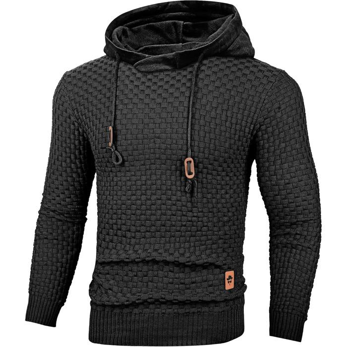 Пуловер чоловічий TARAINYA з капюшоном, теплий светр з довгим рукавом, чорний, XL