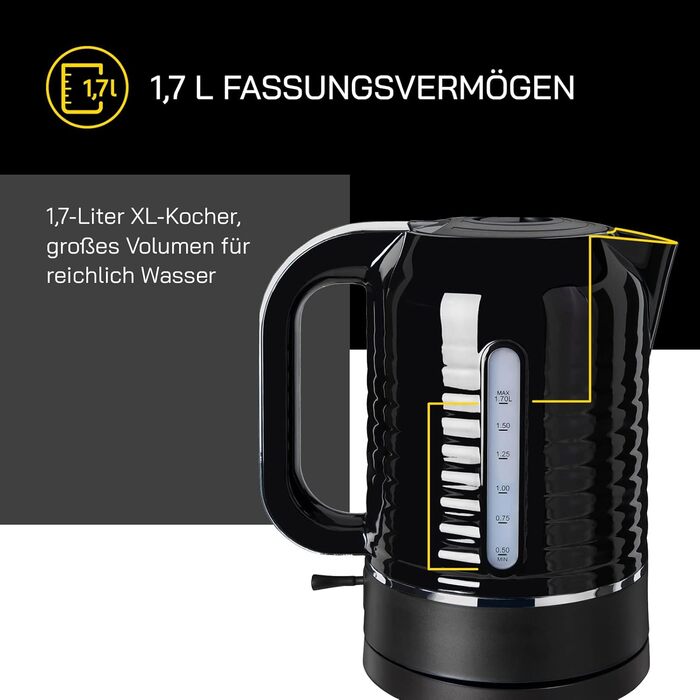 Електричний чайник WATER 3300 C, 1,7 л, 2200 Вт, антинакип, захист від перегріву, чорний